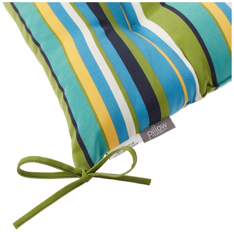Pillow Perfect Stripe Indoor/Outdoor Chair Seat Cushion with Ties, Tufted, Weather, and Fade Resistant, 18.5" x 19", Blue/Green Topanga, 2 Count - Image 3